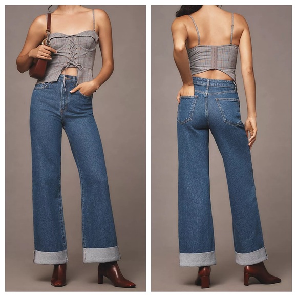 Pilcro Denim - Pilcro The Austyn High-Rise Cuffed Wide-Leg Jeans Denim Bottoms Anthropologie